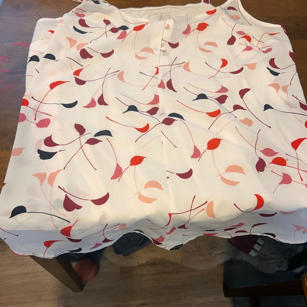 Lane Bryant White Top with Red and Pink Design